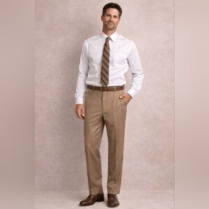 Grant Thomas Wool Dress Pants 38x32 Tan Khaki Flat Front Suit Trousers Work